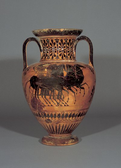 Attic black-figure neck amphora depicting Athena in a quadriga, 530-530 BC by Greek